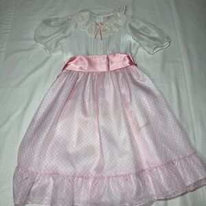 Ruth Of Carolina Girls Dress Size 10 Vintage 70s Pink Plaid Prairie Cottage Lace